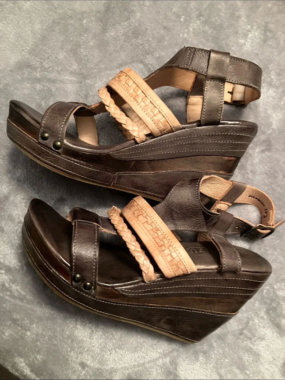 Bed Stu Jaslyn Women's Brown Leather Braided Strap Platform Wedge Sandals Sz 10